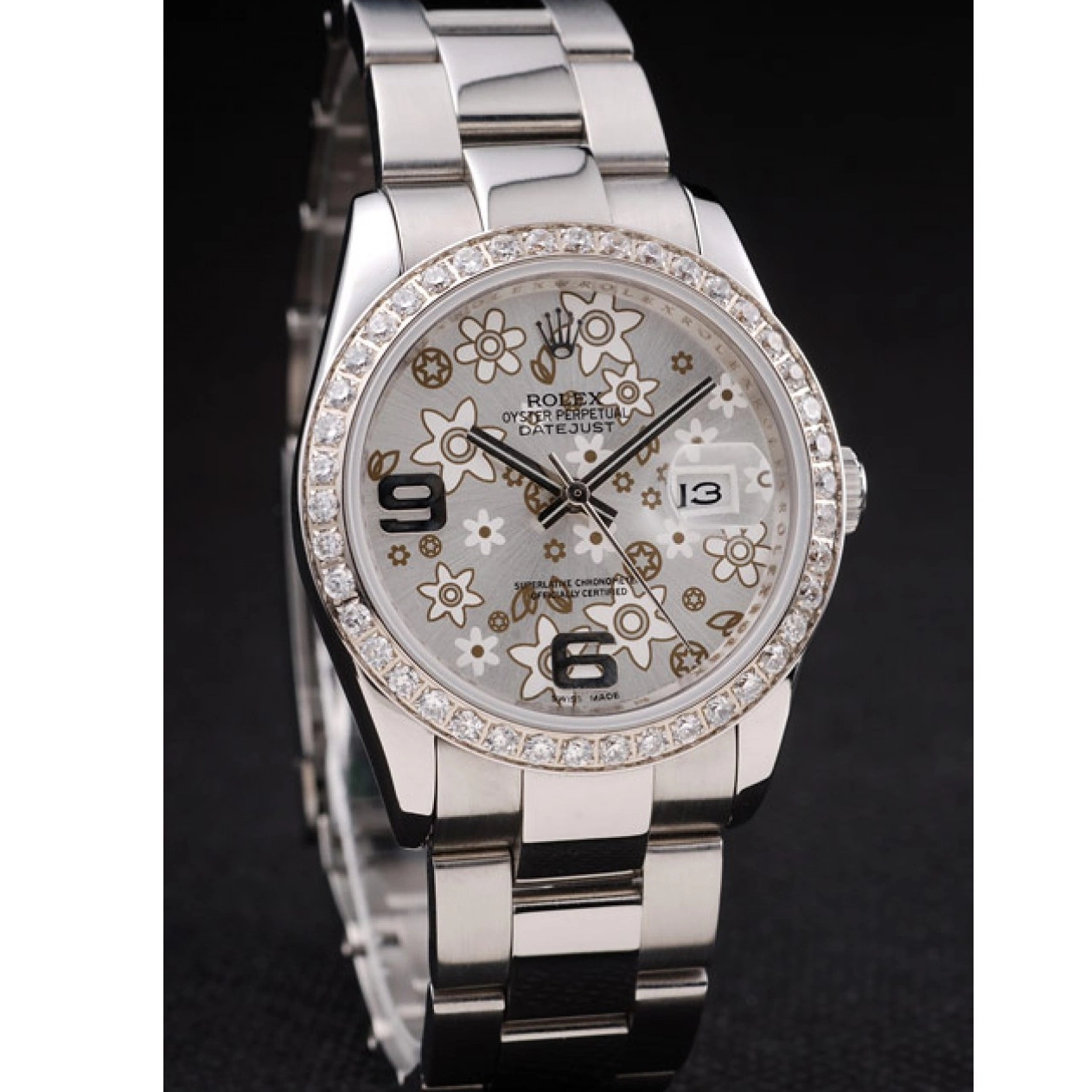 Aaa fake watches Steel Datejust Diamond Dial rl305 Stainless Flowers Plated Rolex Silver 0728